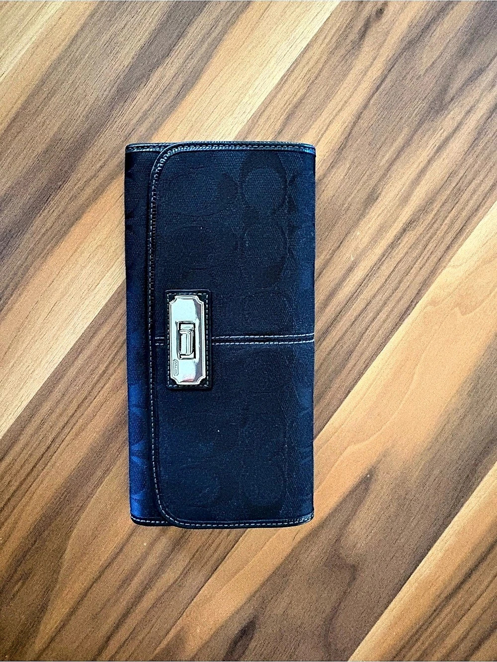 Coach Signature Jacquard Turnlock Long Wallet Black